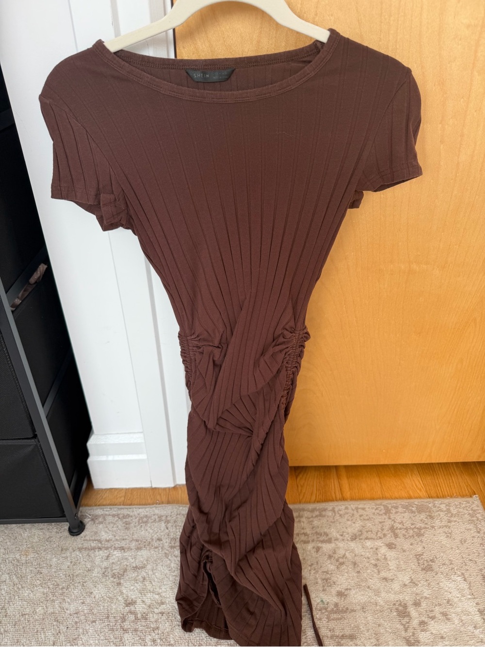 SHEIN Chocolate Brown Ribbed Midi Dress